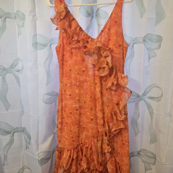 NWT Patbo Ruffled Floral High Low Maxi Dress Myosotis Flutter Gown Sz 12 Or L XL - Picture 12 of 16